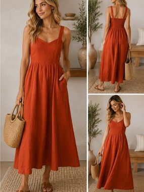 Old Navy Rust Sleeveless Maxi Dress with Smocked Back